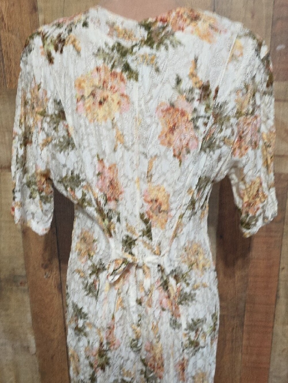 Floral Lace V-Neck Rayon Maxi Dress in Ivory and Peach - Picture 7 of 10